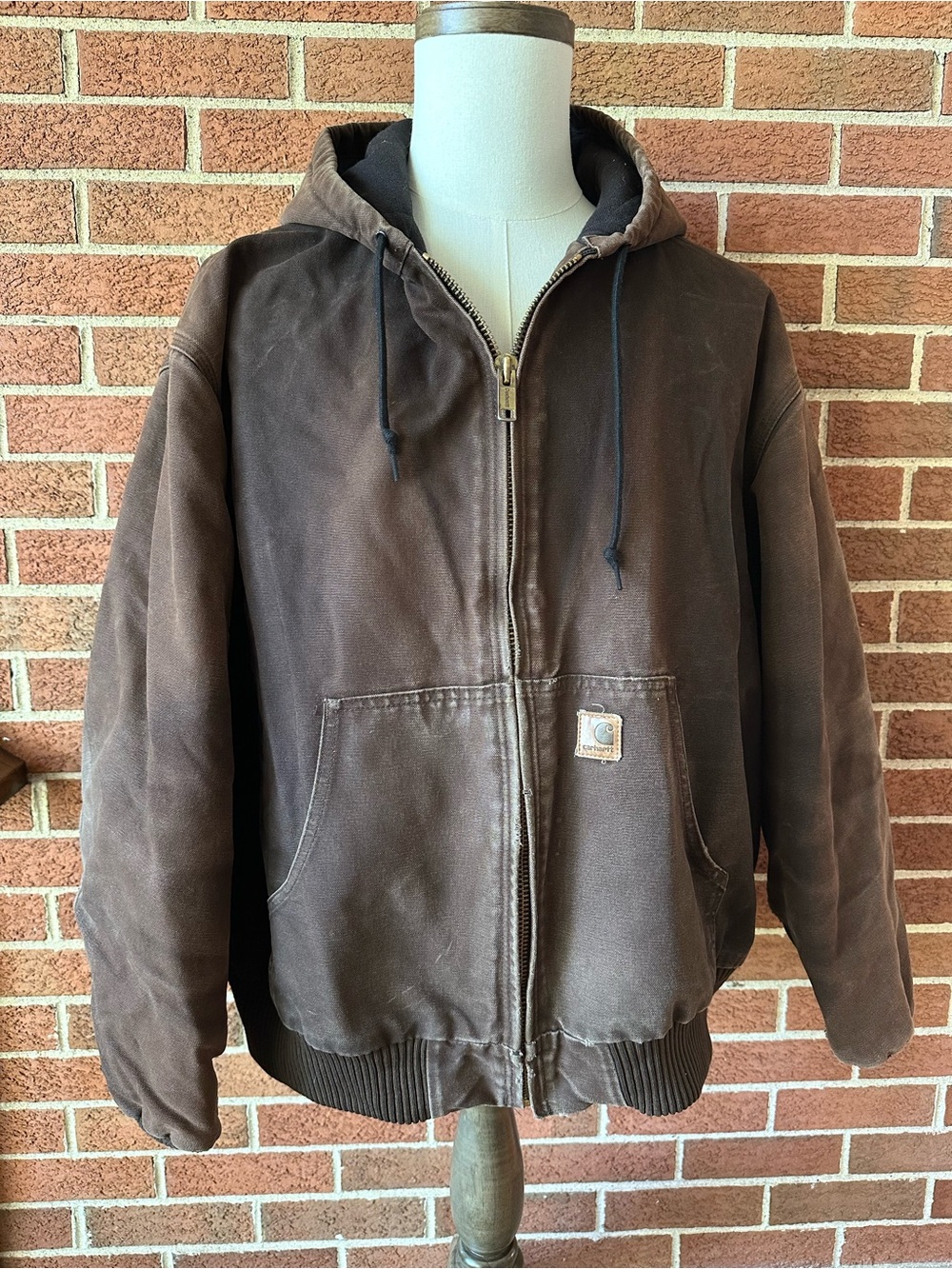 Vintage Carhartt J130 DKB Brown Jacket Hooded Distressed Workwear Men’s, 2XL